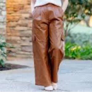 TwentySixHundred for Anthropologie Brown Faux Leather Wide-Leg Pants NWT